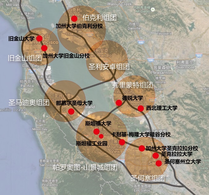 图1硅谷"细胞组团式"空间特征(作者整理绘制)